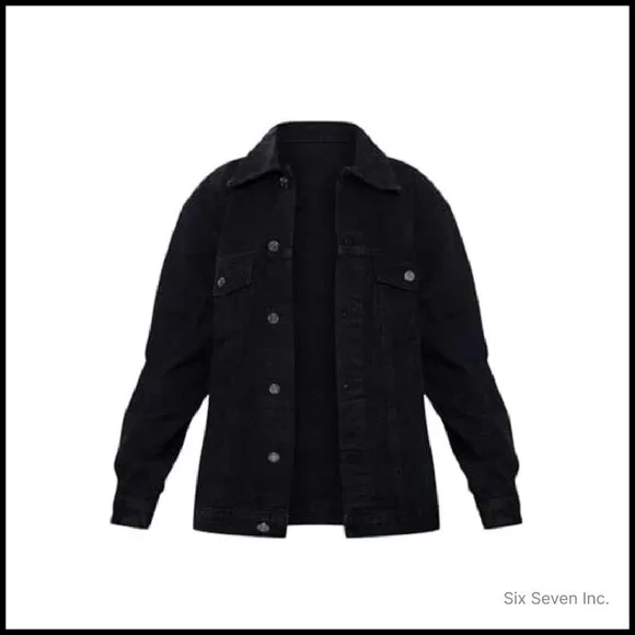 Vintage Distressed Denim Jacket Oversized Y2K Chic Stretch Comfort Casual - Picture 5 of 8